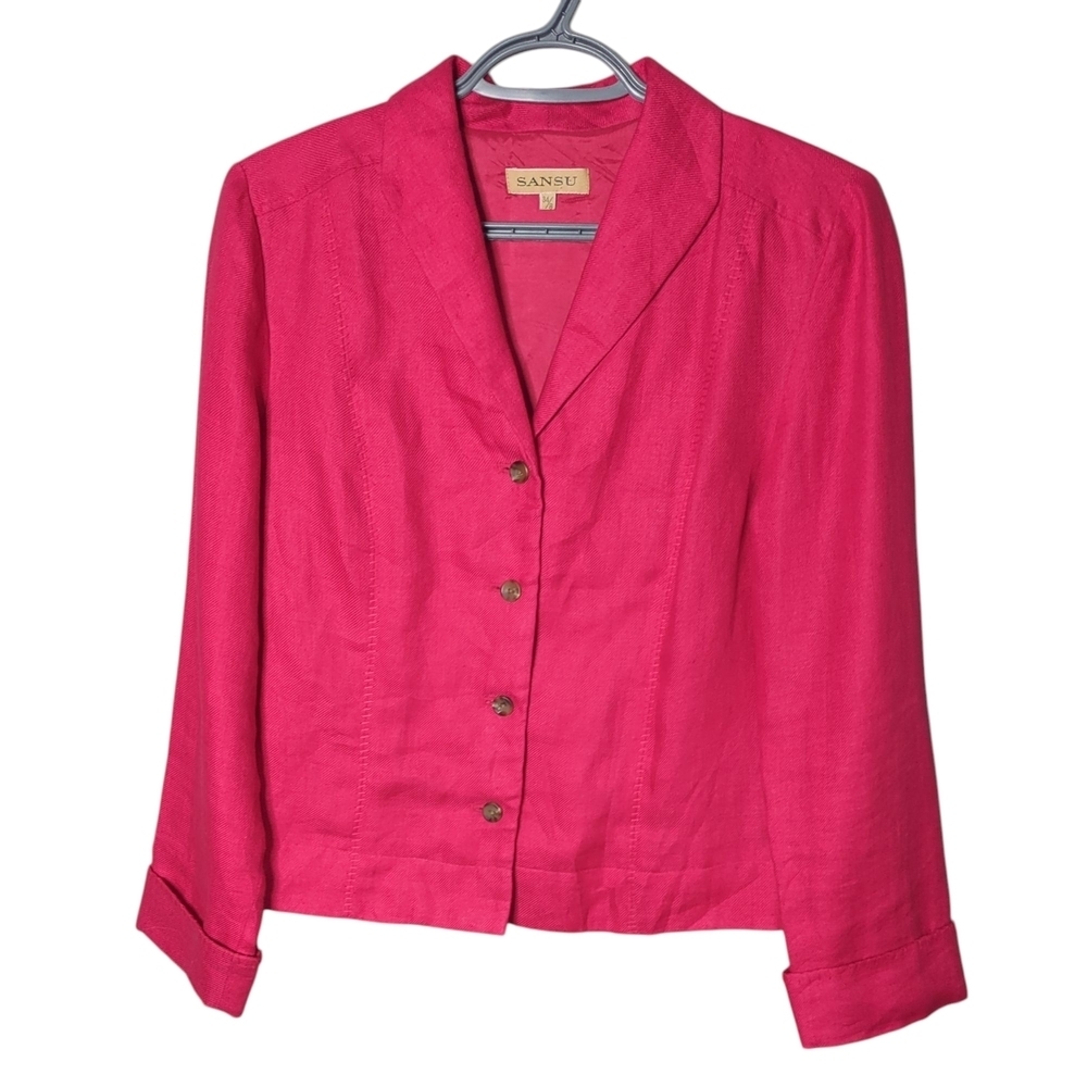 Sansu Cherry Red Linen Single Breasted Blazer Size 34/8 (Approx US S/M)‎